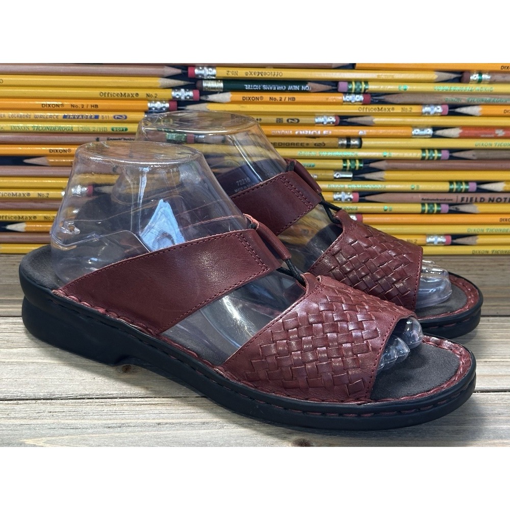 Clarks Sandals Slides Red Leather Shoes Women's 9 M Woven Classy